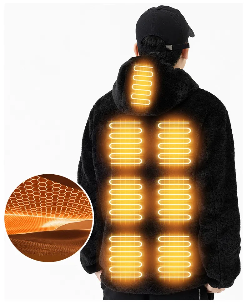 Maglione riscaldante Coppia Cappotto riscaldante elettrico in cotone a maniche lunghe con riscaldamento con cappuccio Abbigliamento riscaldante intelligente a temperatura costante USB