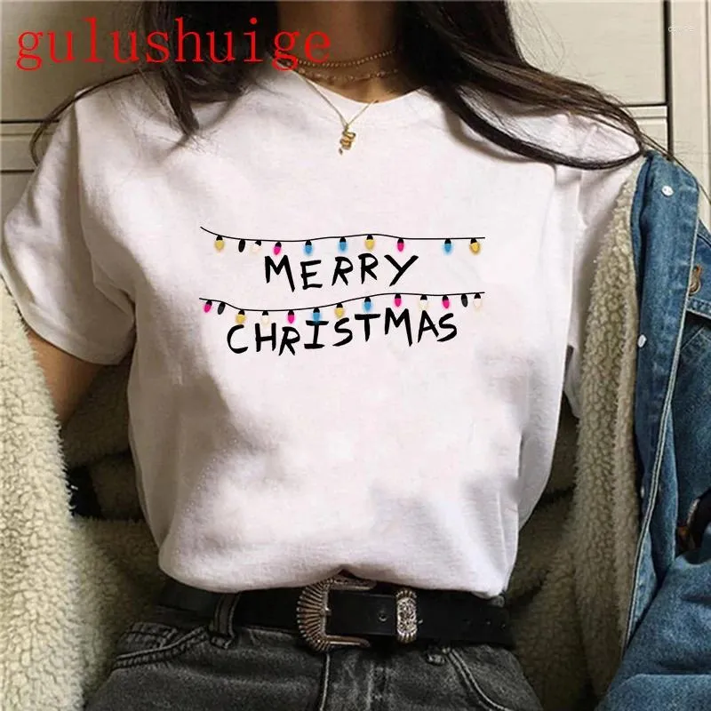 女性のTシャツ女性サンタクロースメリークリスマスシャツトナカイナビダッドTシャツガールハラジュク半袖ティーメス90S服Tシャツ