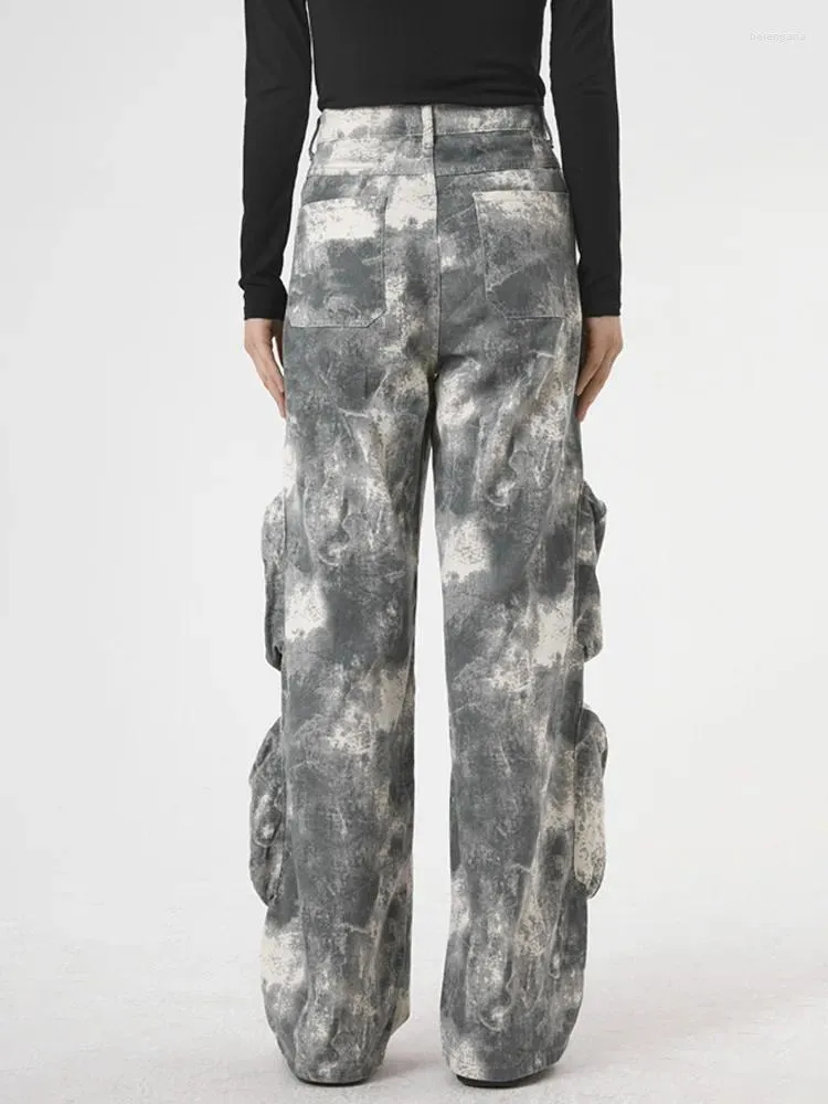 Taille haute taille multi poche de camouflage en jean de cargaison en denim pour les femmes