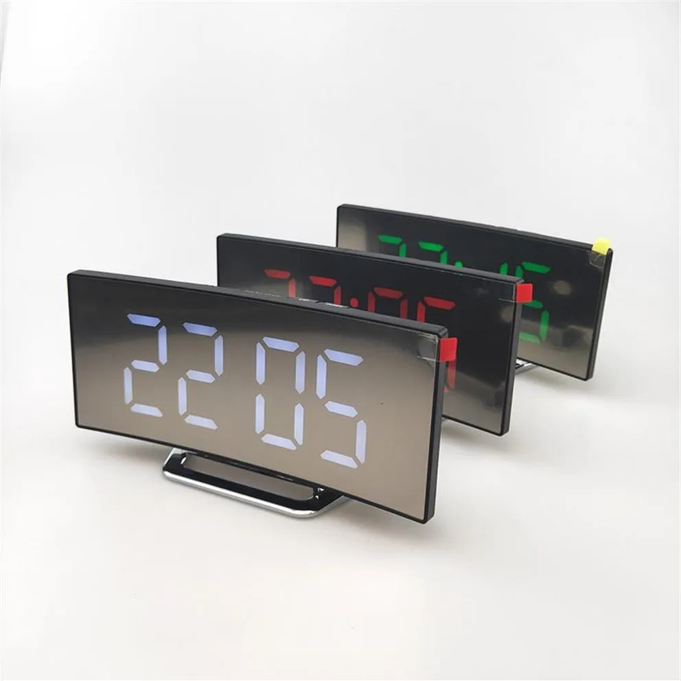 Christmas Decorations Curved Mirror Digital Alarm Clock Multifunctional Curved LED Display Simple Desktop Ornament For Home Large 325Q