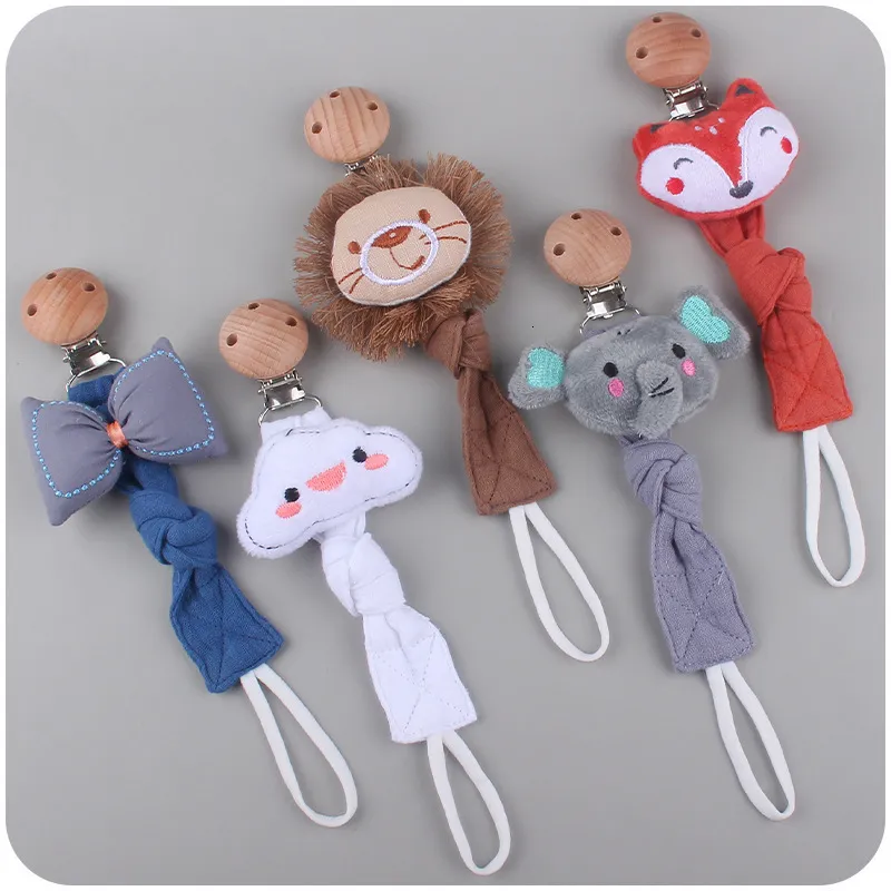 Pacifier Holders Clips# Babyproducten Beech Clip Lion Animal Cotton Linen Ribbon Rope Unieke elegante ontwerpketen 230421