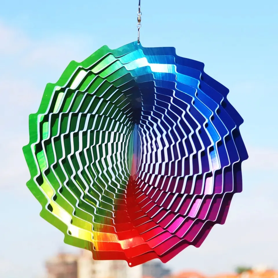 decoration 20cm Cross-border new 3D rotating wind chimes memorial pastoral garden decoration stainless steel colorful tunnel rotating ornaments imake831
