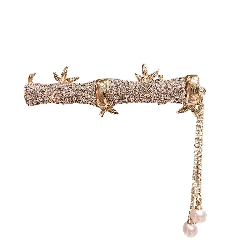 Elegante Rhinestone Bamboo Hair Clip modieuze vrouwelijke topclipketen kwastje paardenstaart clip zoete meid haaraccessoires