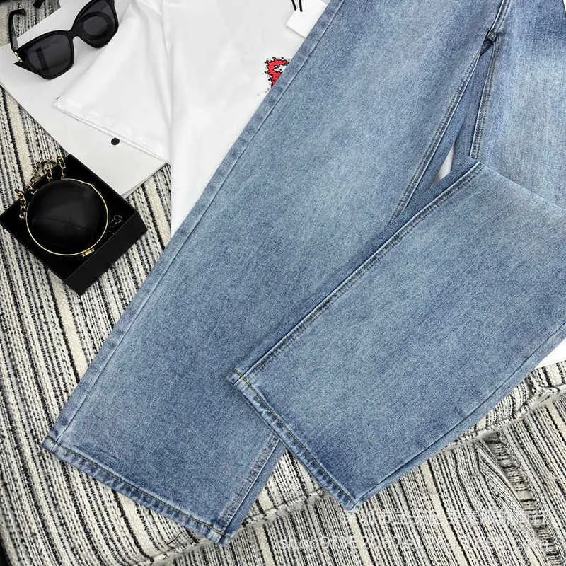 Jeans da donna firmati Nanyou alta qualità primavera/estate 2023 nuova tasca posteriore ricamata vita piegata sollevamento anca gamba dritta le donne PN9N