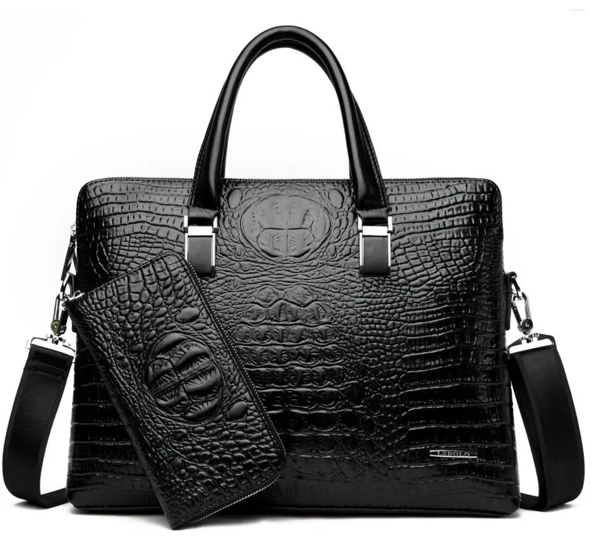 Herenmerk Crocodile Patroon aktetassen Designer Alligator Pu Leather Handtas Business Office Laptop Bag Male Vintage Tote