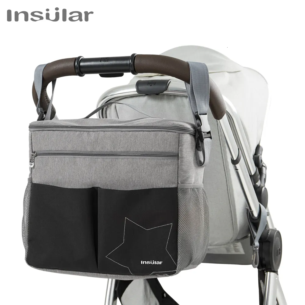Diaper Bags Insular Baby Diapers Bag Outdoor Travel Mommy Bag for Stroller Large Capacity Insulation Nursing Bag Polyester Solid Diaper Bag 230421