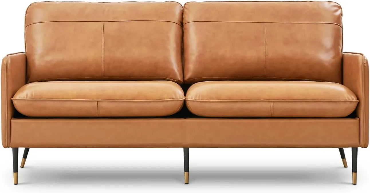 Z-hom Sofá de couro de grão superior de 79", sofá de couro de 3 lugares, sofá moderno de meados do século para sala de estar, quarto, apartamento, escritório, bronzeado conhaque