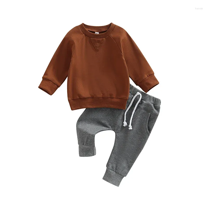 Clothing Sets Toddler Boys 2pcs Activewear Outfits Solid Color Long Sleeve Sweatshirt T-shirt And Elastic Casual Pants Suit