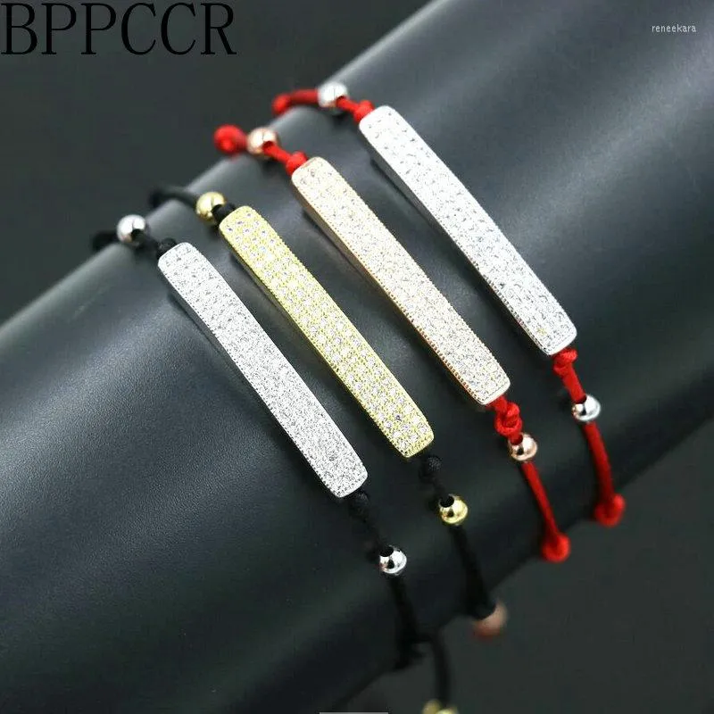 Strand BPPCCR Gold/Silber Farbe Strasssteine Micro Pave Bars Braid Armbänder Dünne rote Seilschnüre Thread Glückspaare Geschenke Pulsears