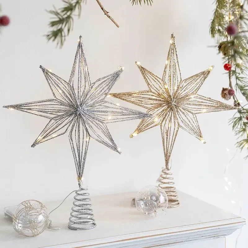 Christmas Decorations 2024 LED Sparkling Five-pointed Star Merry Tree Topper Warm Cristmas For Home Xmas Ornaments Navidad