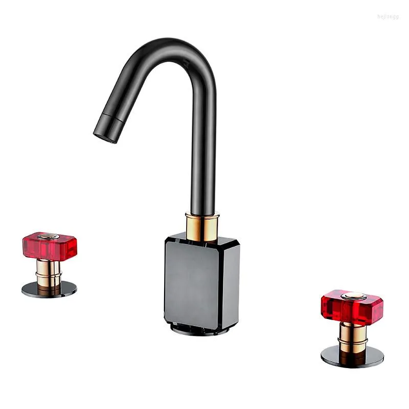 Bathroom Sink Faucets Widespread Basin Red Crystal Glass Dual Lever Handle & Cold Chrome Grey Brass Mixer Taps Arrivals