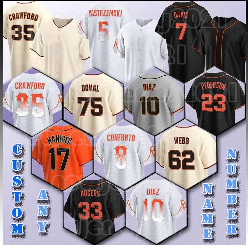 35 Brandon Crawford Mike Yastrzemski honkbalshirt Davis Thairo Estrada Mitch Haniger Camilo Doval Logan Webb Taylor Rogers Michael Conforto Anthony DeSclafani