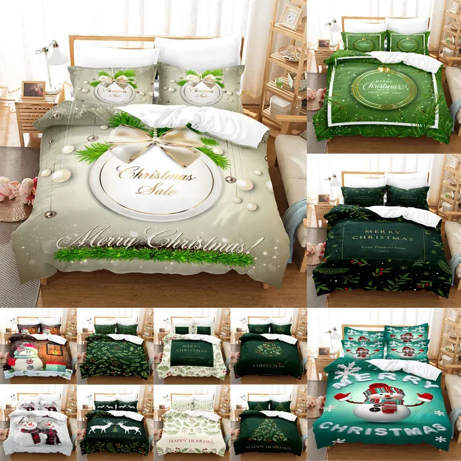 Bedding sets Merry Christmas Green Snow Man 2023 Kids Quilt Full King Size3Pcs Duvet Cover Linen Set Bedspread200x200 240x220 231120