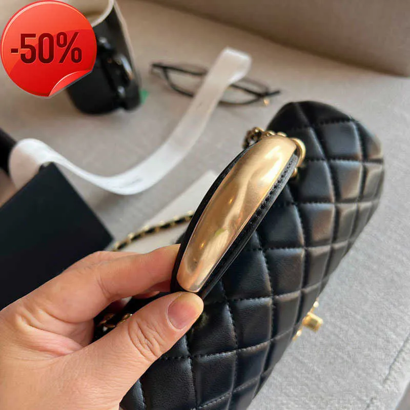DHgate.com:Channel Top Handle Mini Flap Bag - Black Lambskin
