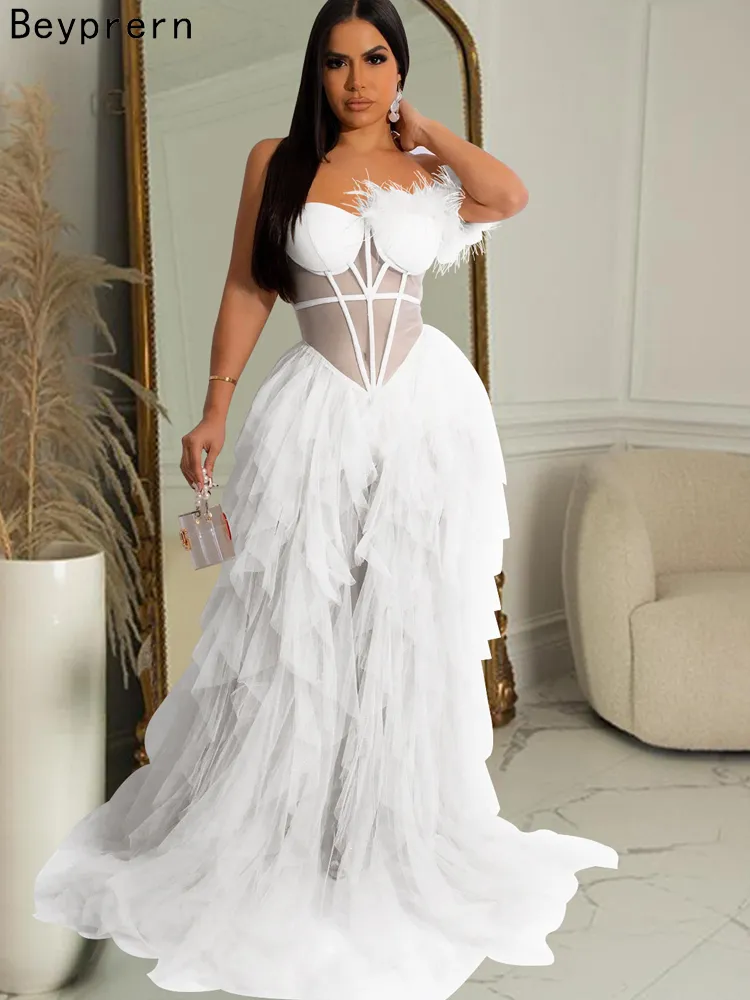 corset birthday dress White Swan Strapless Feather Dress main image 0