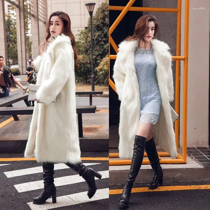 Winter Long Red Fur Coat Coats Loose Fit Thicken Plush Fluffy