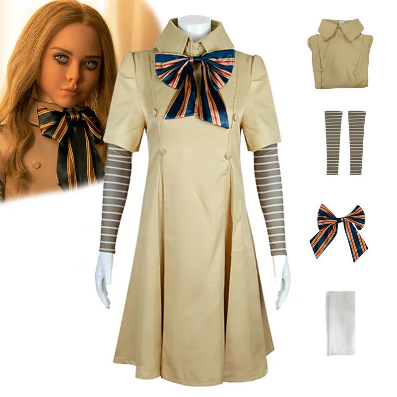 Cosplay m3gan cosplay costume megan klänning ai docka robot kjol topp strumpor hemsk film m3gan kvinnor barn cosplay klänning för flickor 230421