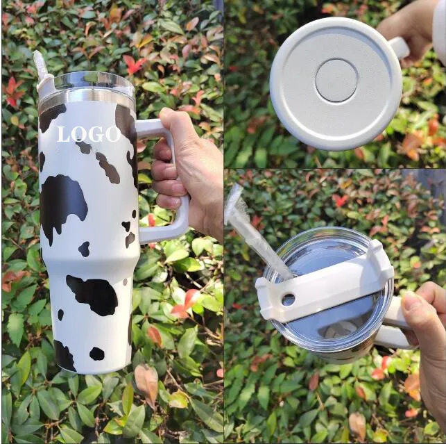 With 40oz Stainless Steel Tumblers Cups With Lids And Straw Cheetah Animal Cow Print Leopard Heat Preservation Travel Car Mugs Large Capacity Water Bottles