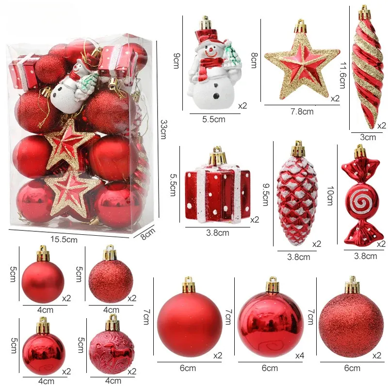 Decorações de Natal 2029 pcs bolas de árvore vermelho doces pendurado ornamento grandes pingentes conjunto para casa natal navidad ano 231120