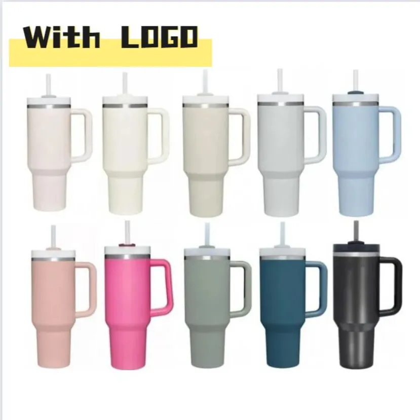 1 st med logotypen redo att skicka quencher tumblers h2.0 40oz rostfritt stål koppar silikonhandtag lock och halm 2: a generation bilmuggar fortsätter att dricka kalla flaskor GG1121