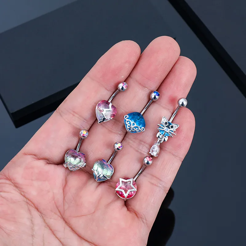 Colorful Crystal Navel Piercing Belly Button Ring Zircon Cat Belly Bar Ombligo Surgical Steel for Woman Sexy Body Jewelry