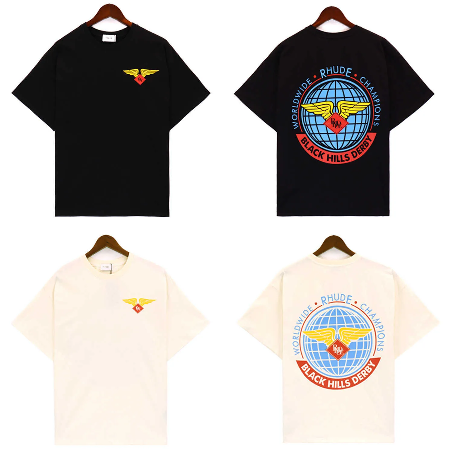 İlkbahar/Yaz 23SS Amerikan Niche Modaya Rhude Earth Wings Flyball Baskı Erkek ve Kadınların Gevşek Kısa Kollu T-Shirt