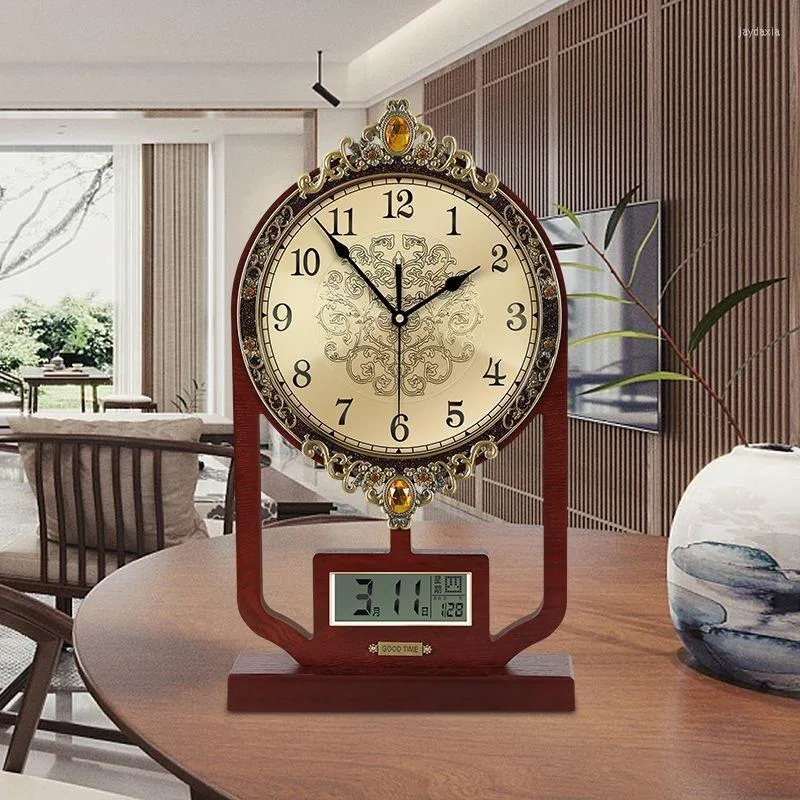 Table Clocks Luxury Crystal Clock Vintage Desktop Silent Bedroom Bedside Desk Living Room Home Decoration Ornaments Gift