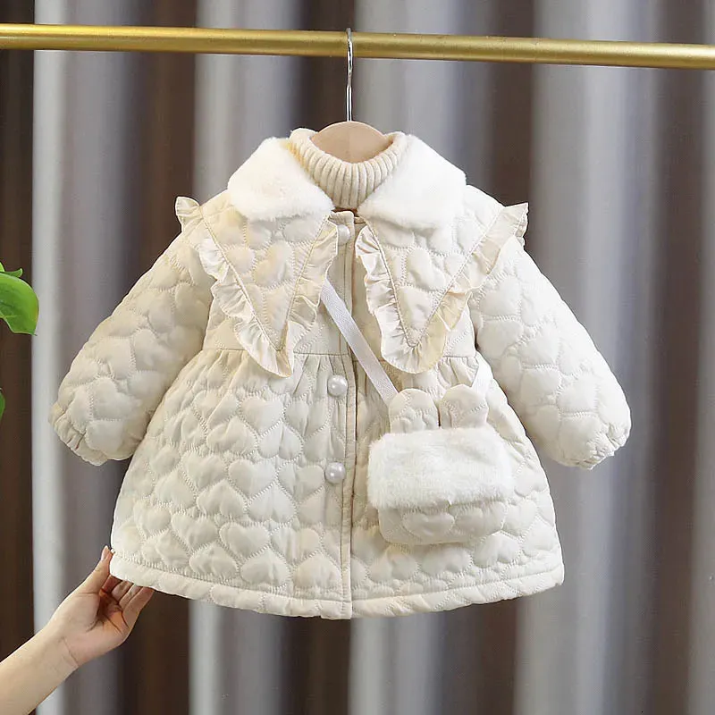 Куртки 1, 2, 3, 4 лет, зимняя куртка для маленьких девочек, рождественское милое пальто принцессы для девочек, утепленная теплая детская верхняя одежда, одежда, подарок на день рождения 231120