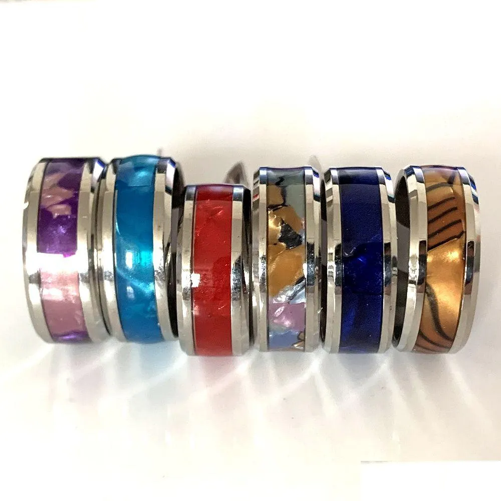 Anillos de racimo al por mayor 30 unids Sier Abalone Shell Mezcla de acero inoxidable para niños Niñas Regalos de fiesta Mujeres Hombres Joyería de moda Dro Dhgarden Dhijl