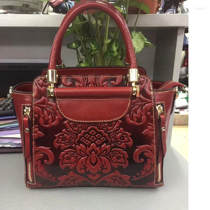 Bolsas de noite retro estilo chinês feminino bolsa de couro com esterro com fashion saco de ombro genuíno comileiro