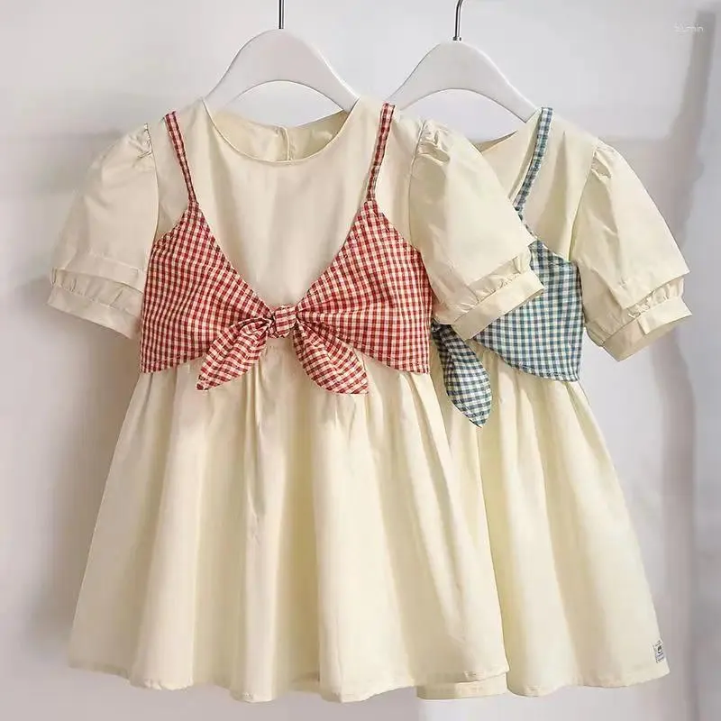 Kız elbiseler 2pcs çocuklar bahar yaz kıyafeti bebek takım elbise yelek kısa kollu 2 parça sevimli prenses elbise çocuk moda