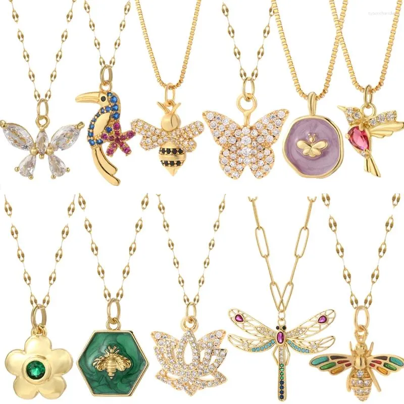 Ожерелья с подвесками, ожерелье с милыми цветками и бабочками для женщин, птицы, пчелы, животные, жемчужные ошейники, длинное колье из нержавеющей стали, отличное качество