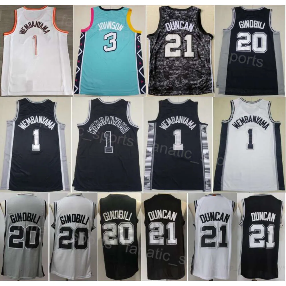 Squadra di basket Victor Wembanyama Maglie 1 Man City guadagnato Keldon Johnson 3 Manu Ginobili 20 Tim Duncan 21 Associazione ricamo per gli appassionati di sport Qualità eccellente