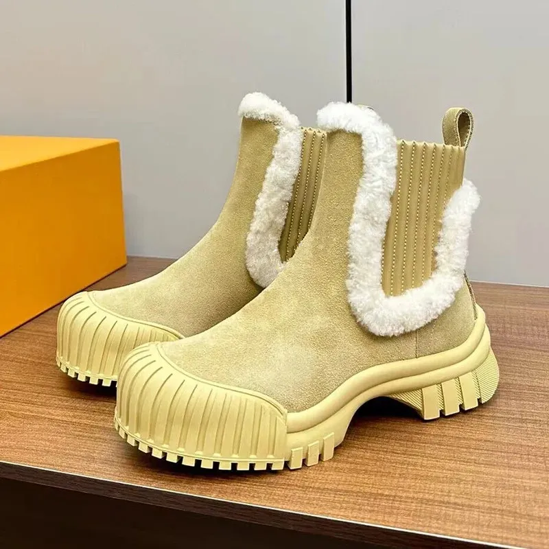 2023 Winter Womens Suede Platform Ankle Boots With Elastic Band And