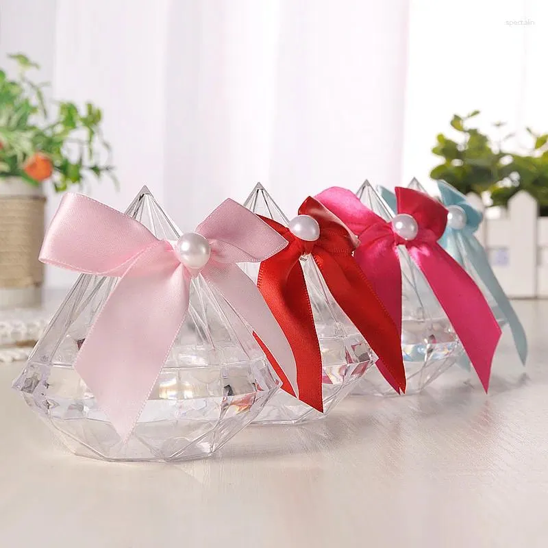 Jewelry Pouches European Diamond Shape Hollow Candy Box Handmade Bow Transparent Wedding Decoration Christmas Gifts