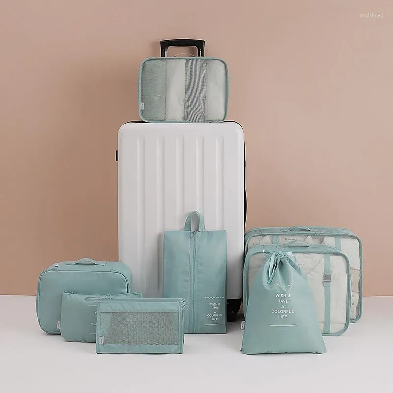 Sacs de rangement 8 pièces ensemble organisateur de voyage valise valises d'emballage bagages portables vêtements pochette à chaussures