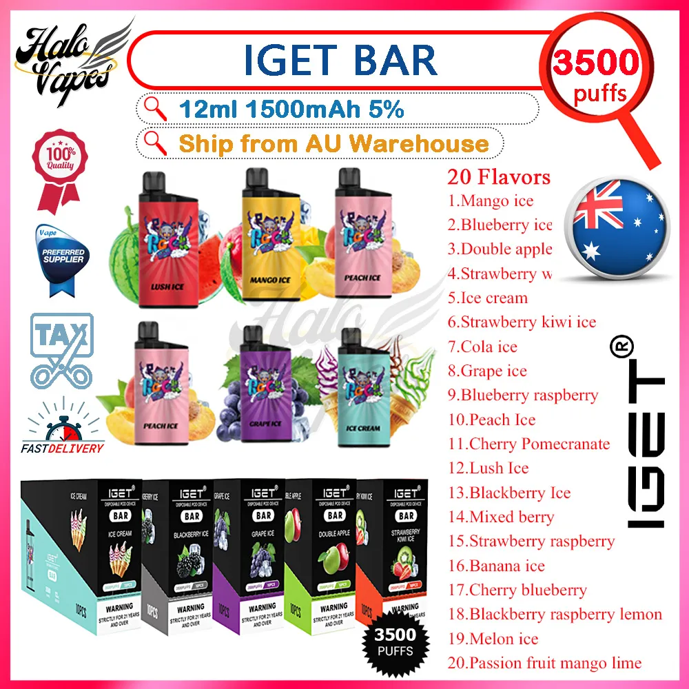 Authentique IGET Bar 3500 Puff Jetable Vape Pen 5% Mesh Coil 12ml Pod pré-rempli 1500mAh Batterie E Cigarettes 20 Saveurs En Stock VS Elf Puffs 5k