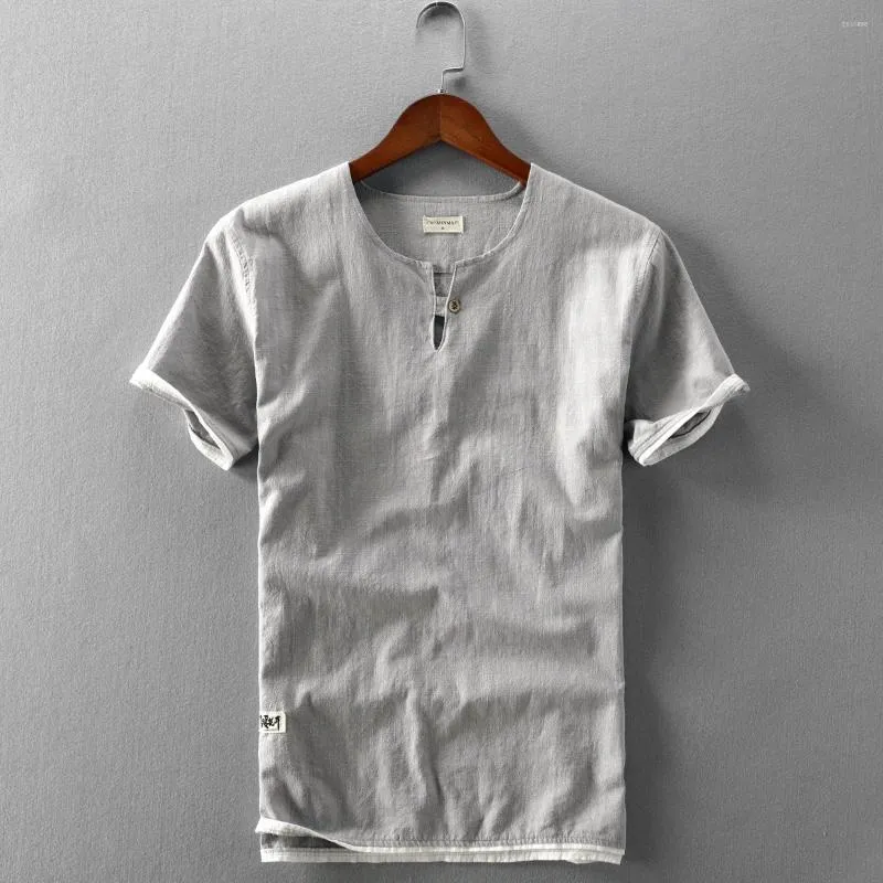 T-shirts hommes été hommes lin coton t-shirt décontracté lavage col rond style chinois classique confortable haut vendu couleur à manches courtes