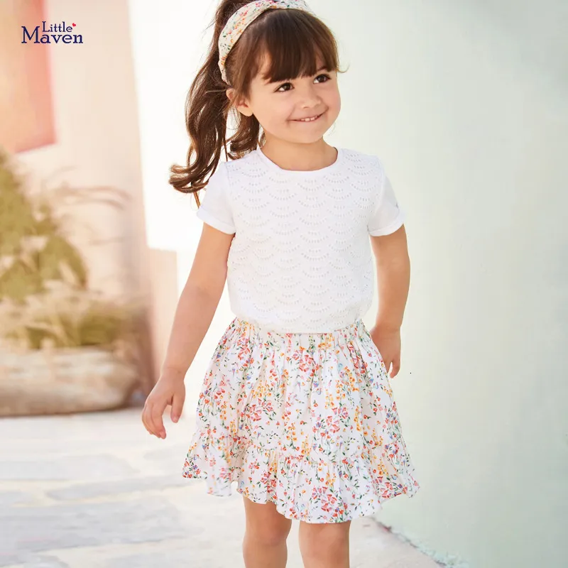 Jupes Little maven 2023 bébé filles jupe à fleurs été enfants vêtements décontractés coton confort et jolis vêtements pour enfants 2 7 ans 230420