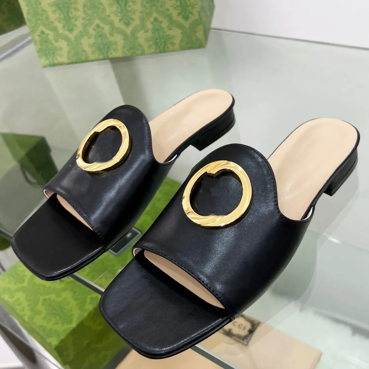 Flat mule slides open toe hot sale