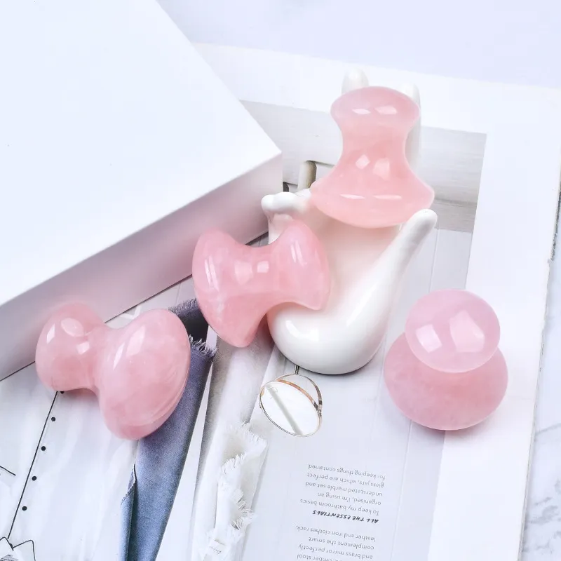 China Traditional Face Neck Guasha Massage Tool Mushroom Shape Crystal Pink Rose Quartz Gua Sha Massage