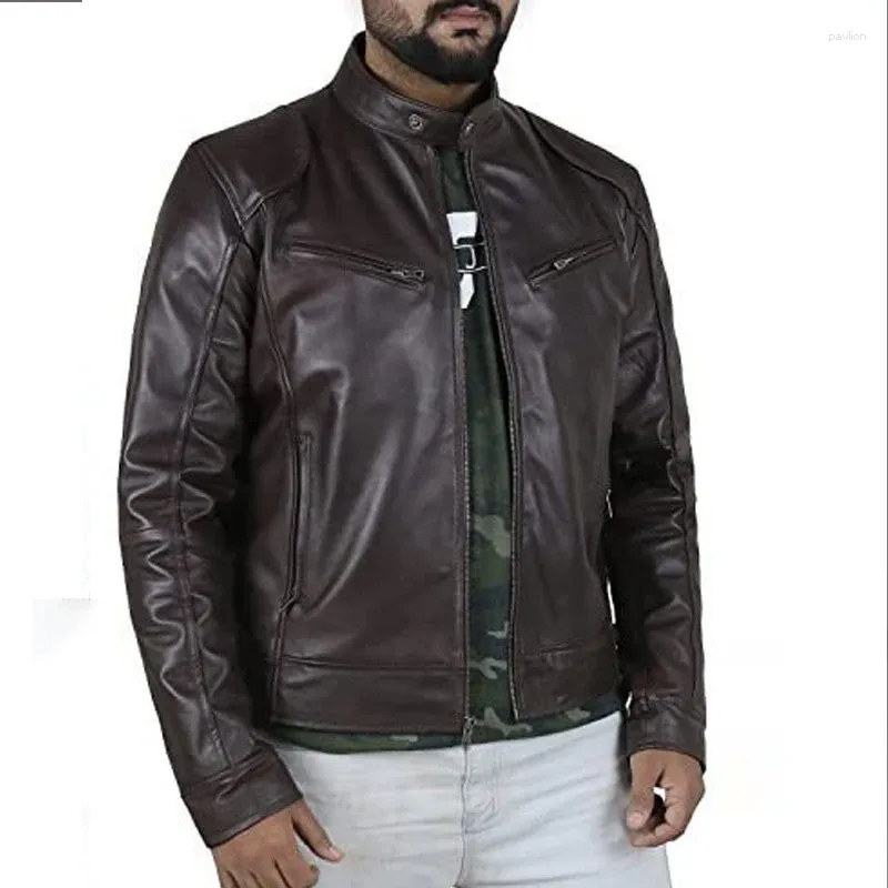 Kurtki męskie moda solidna kurtka skórzana męska męskie motocykle motocyklowe motocyklowe odzież wierzchnia odzież jesienna stojak na zamek błyskawiczny