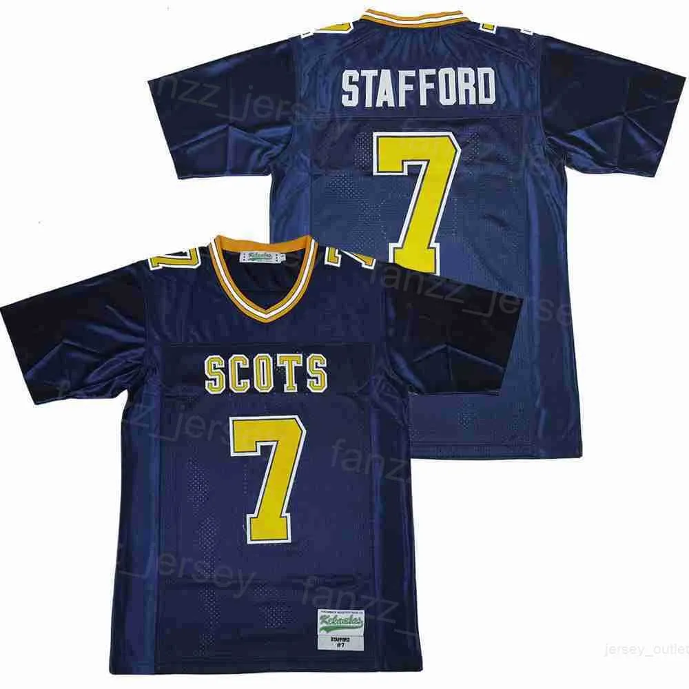 Football Highland Park Jerseys High School 7 Matthew Stafford College All Stitched Retro Team Away Navy Blue Pure Cotton Moive Pullover University Breathable Men