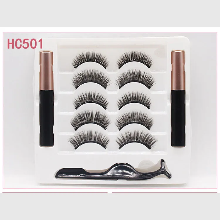 Drop shipping Magnetic Liquid Eyeliner Magnetic False Eyelashes & Tweezer Set 5 Magnet False Eyelashes Set Glue Make Up Tools 4 Free Shipping