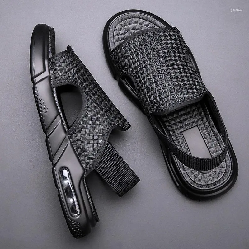 Sandalen Herren Sommermode Kissen Freizeitschuhe Bequeme Straße Coole weiche Sohle Strand Schwarz Strick