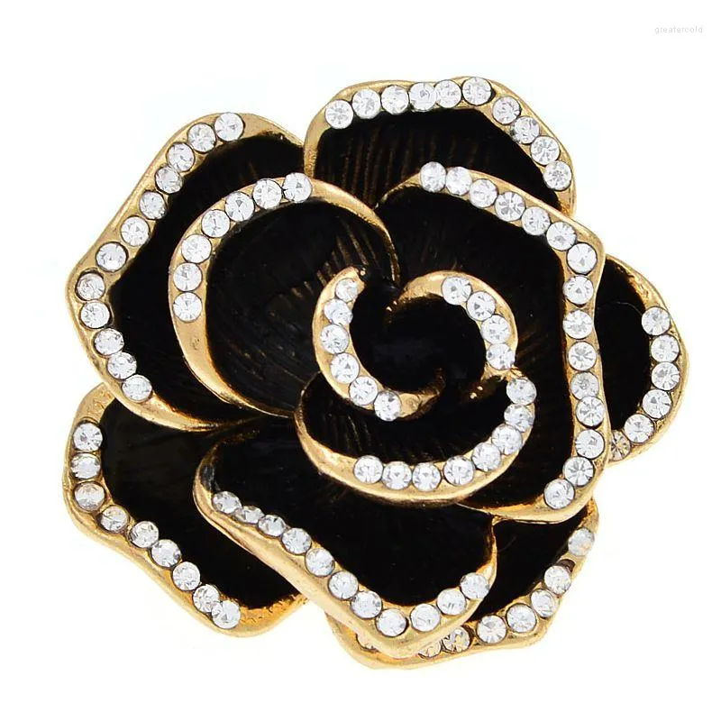 Brooches CINDY XIANG Enamel Camellia Flower For Women Black Color Metal