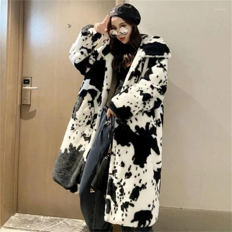 Veste d'hiver en coton et fourrure pour femmes, vêtements pour hommes et femmes, imprimés partout, poils de Panda, polaire de vison épaisse et chaude