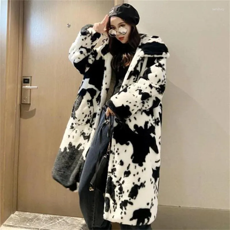 Jaqueta de algodão de inverno de pele feminina roupas masculinas e femininas todo impresso panda cabelo vison velo engrossado quente