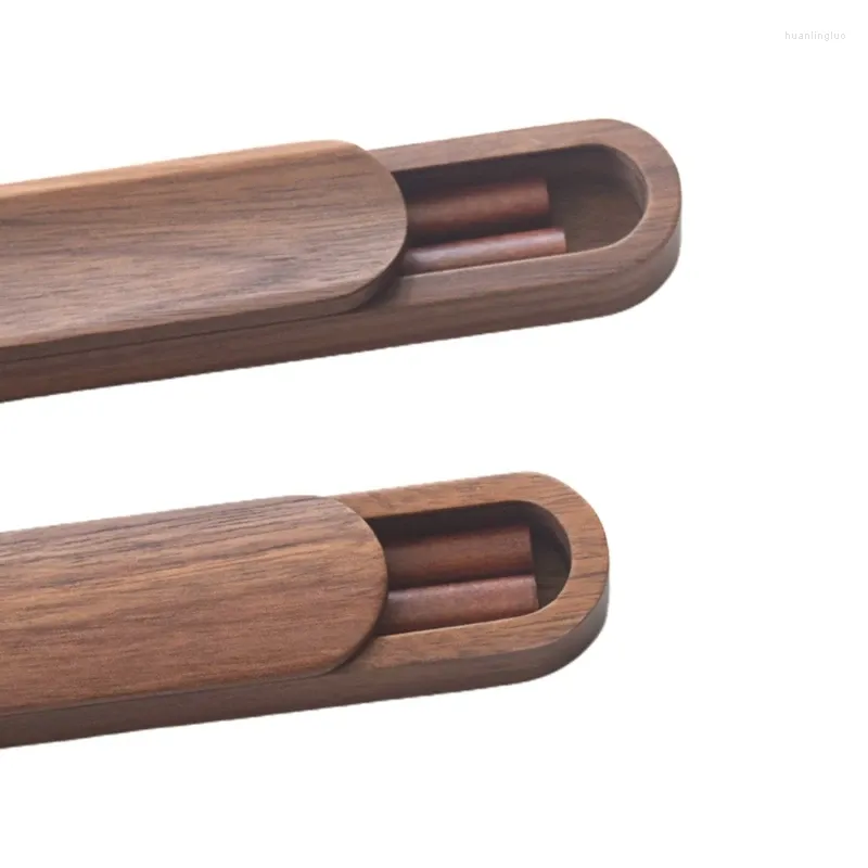 Chopsticks Walnut Solid Wood Sets With Box Cases Portable Outdoor Elegant Gifts P15F