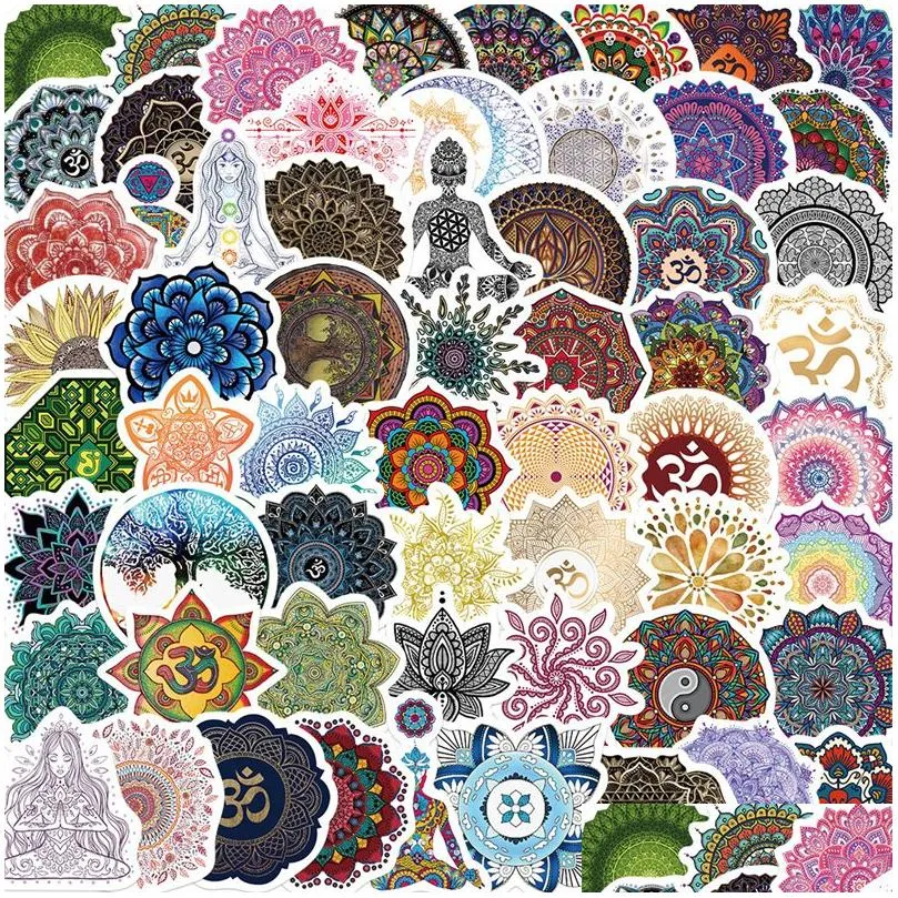 자동차 스티커 60pcs Mandala Flower Sticker Buddhism Yoga ITI DIY LAGE 노트북 스케이트 보드 오토바이 자전거 자전거 드롭 배달 A DHXTQ